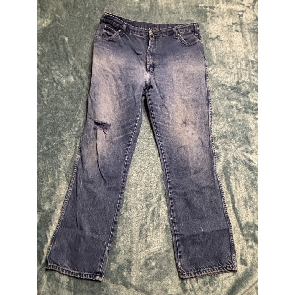 Dickies Mens Straight Leg Jeans 40x34 Blue Workwear Distressed Relaxed Denim